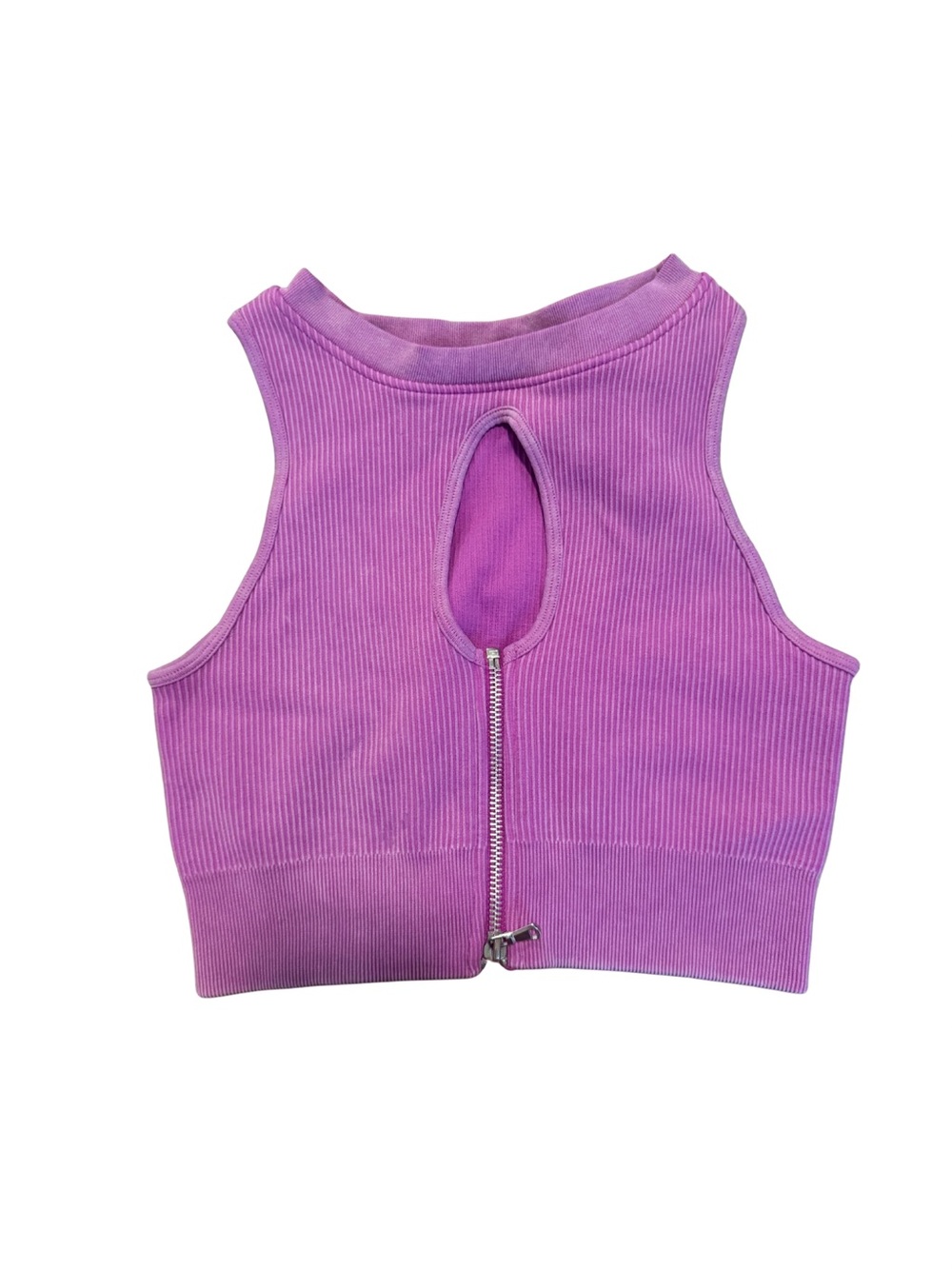 Purple Ribbed Crop Tank with Front Zip